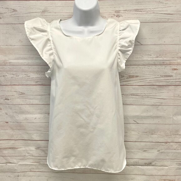 Kate Mchale Jensen Tops - Kate Michal Jensen White Ruffle detail blouse